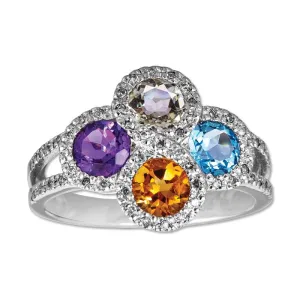 0.16ct Silver Diamond and 1.97ct  Multicolor Stone Ring (RB3148AMCD)