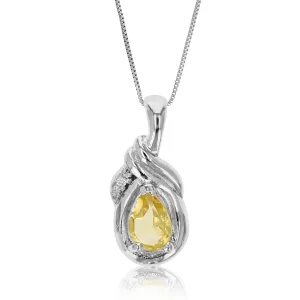 0.45 cttw Citrine Pendant Necklace .925 Sterling Silver With Rhodium 7x5 MM Pear