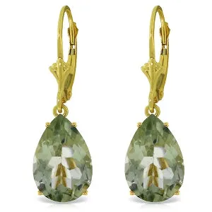 10 Carat 14K Solid Yellow Gold Leverback Natural Green Amethyst Earrings
