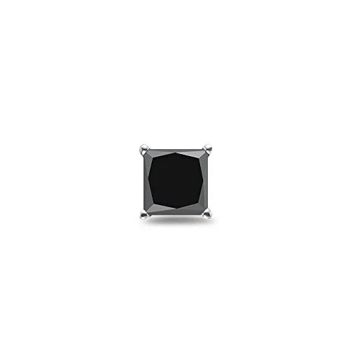 1.00 Ct of 5.00-6.00 mm Black Diamond Mens Stud Earring in 18K White Gold {DIAMOND APPRAISAL INCLUDED}