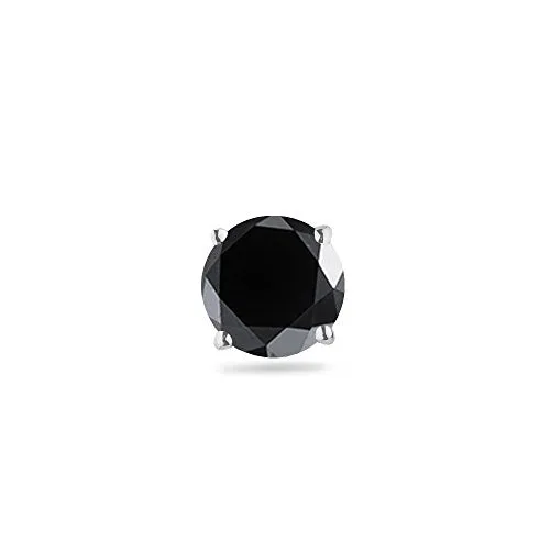 1.00 Ct of 5.65-6.37 mm AAA Round Black Diamond Mens Stud Earring in 14K White Gold {DIAMOND APPRAISAL INCLUDED}-Screw Backs