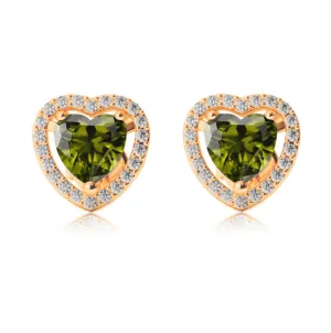 10k Yellow Gold Plated 1/2 Ct Created Halo Heart Peridot Stud Earrings