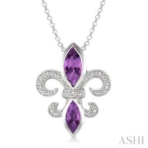 10x5 & 8x4 mm marquise cut Amethyst and 1/50 Ctw Single Cut Diamond Pendant in Sterling Silver with Chain