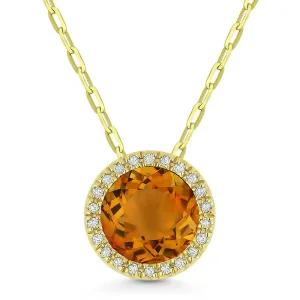1.25Ct Citrine 16"pendant Necklace In 14K Yellow Gold
