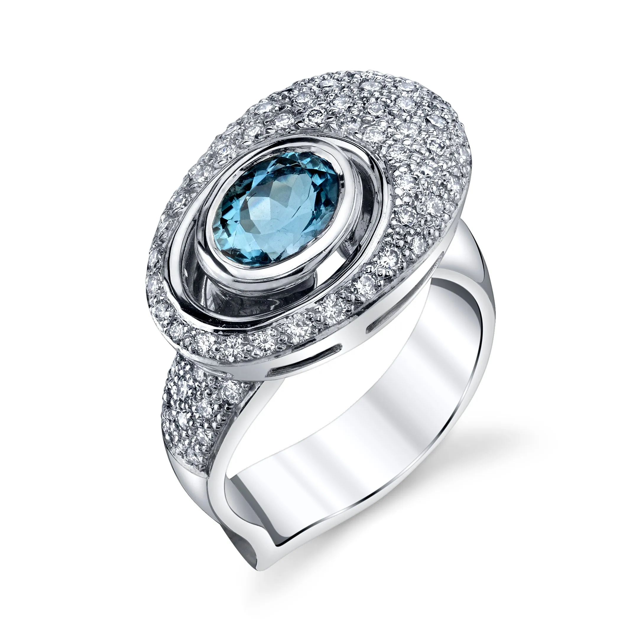 1.41 Carat Santa Maria Aquamarine and Diamond Cocktail Ring in 18k White Gold
