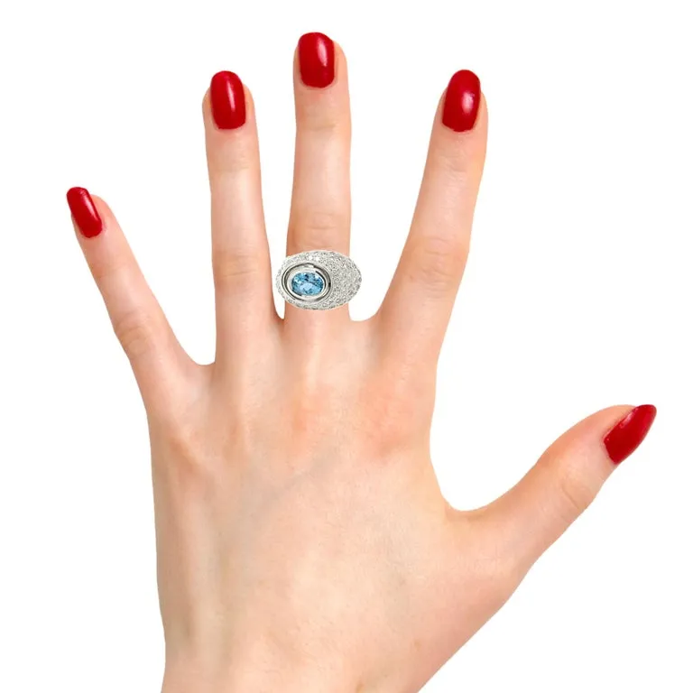 1.41 Carat Santa Maria Aquamarine and Diamond Cocktail Ring in 18k White Gold