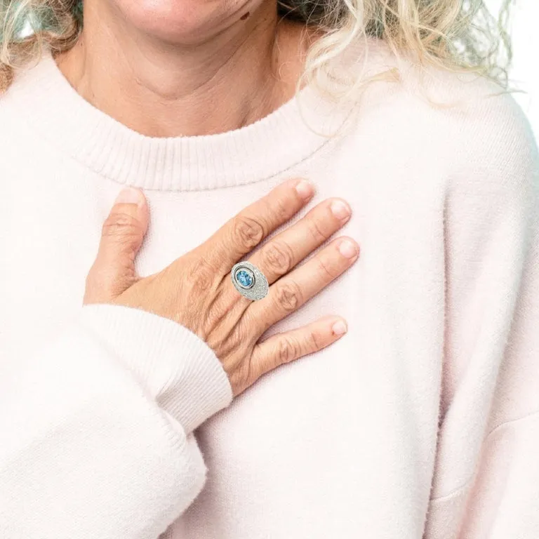 1.41 Carat Santa Maria Aquamarine and Diamond Cocktail Ring in 18k White Gold