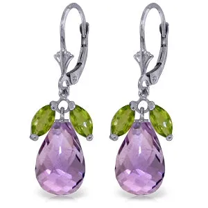 14.4 Carat 14K Solid White Gold Leverback Earrings Peridot Amethyst