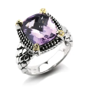 14K And 925 Sterling Silver Ring With Amethyst (141R114810AM)