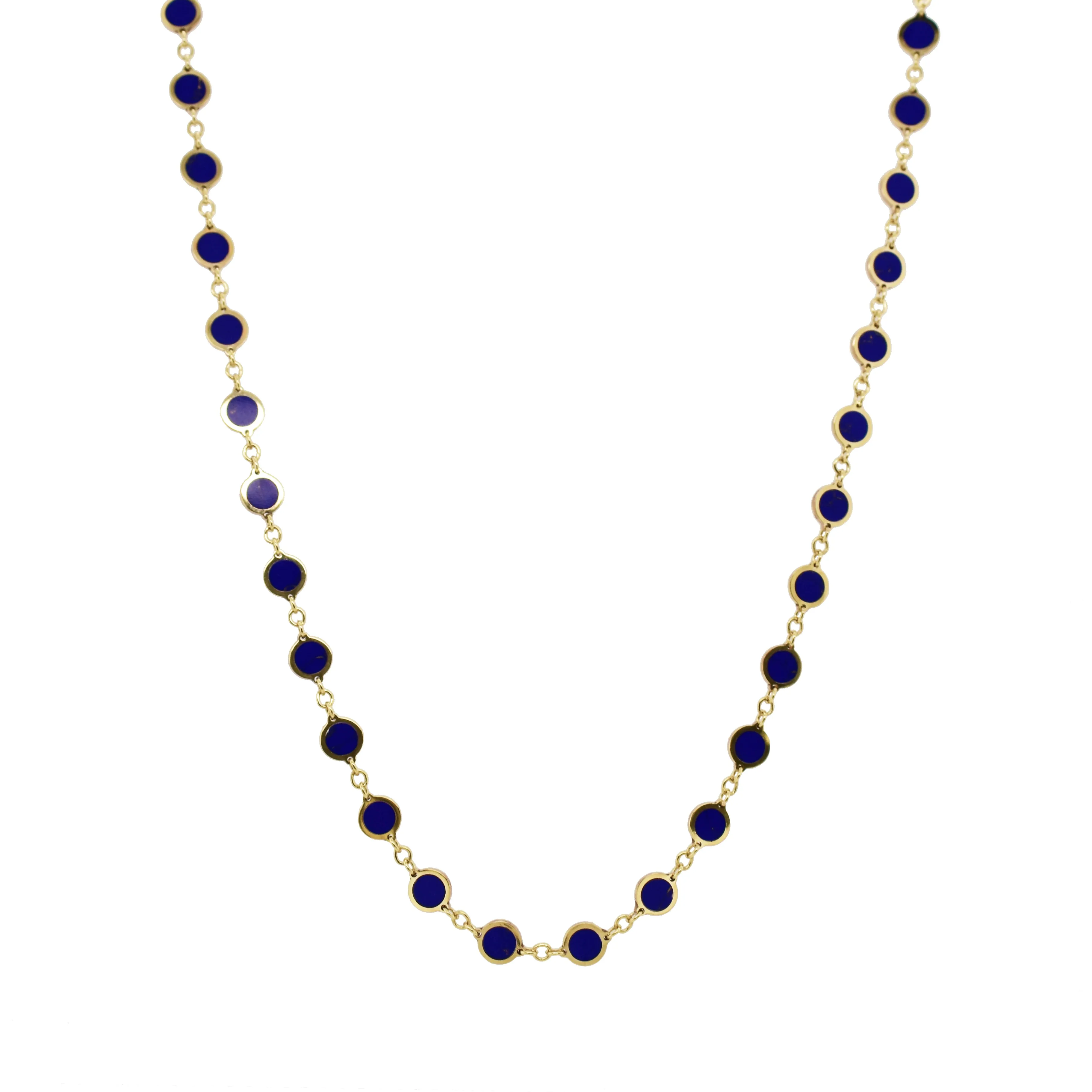 14K Gold & Lapis Circle Station Necklace