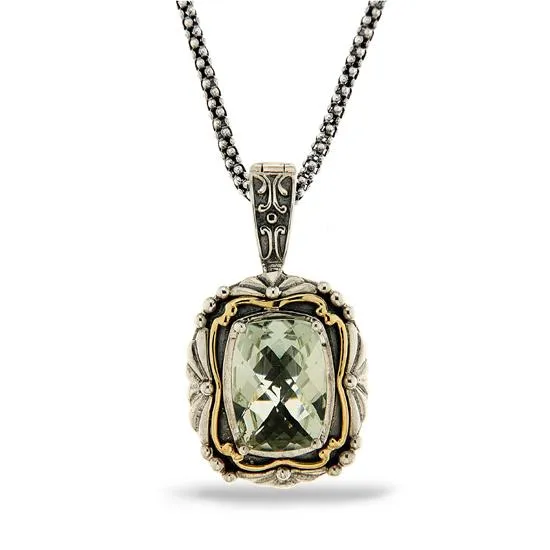 14K Gold and 925 Sterling Silver Pendant in Green Amethyst (145NP5045T-GA)
