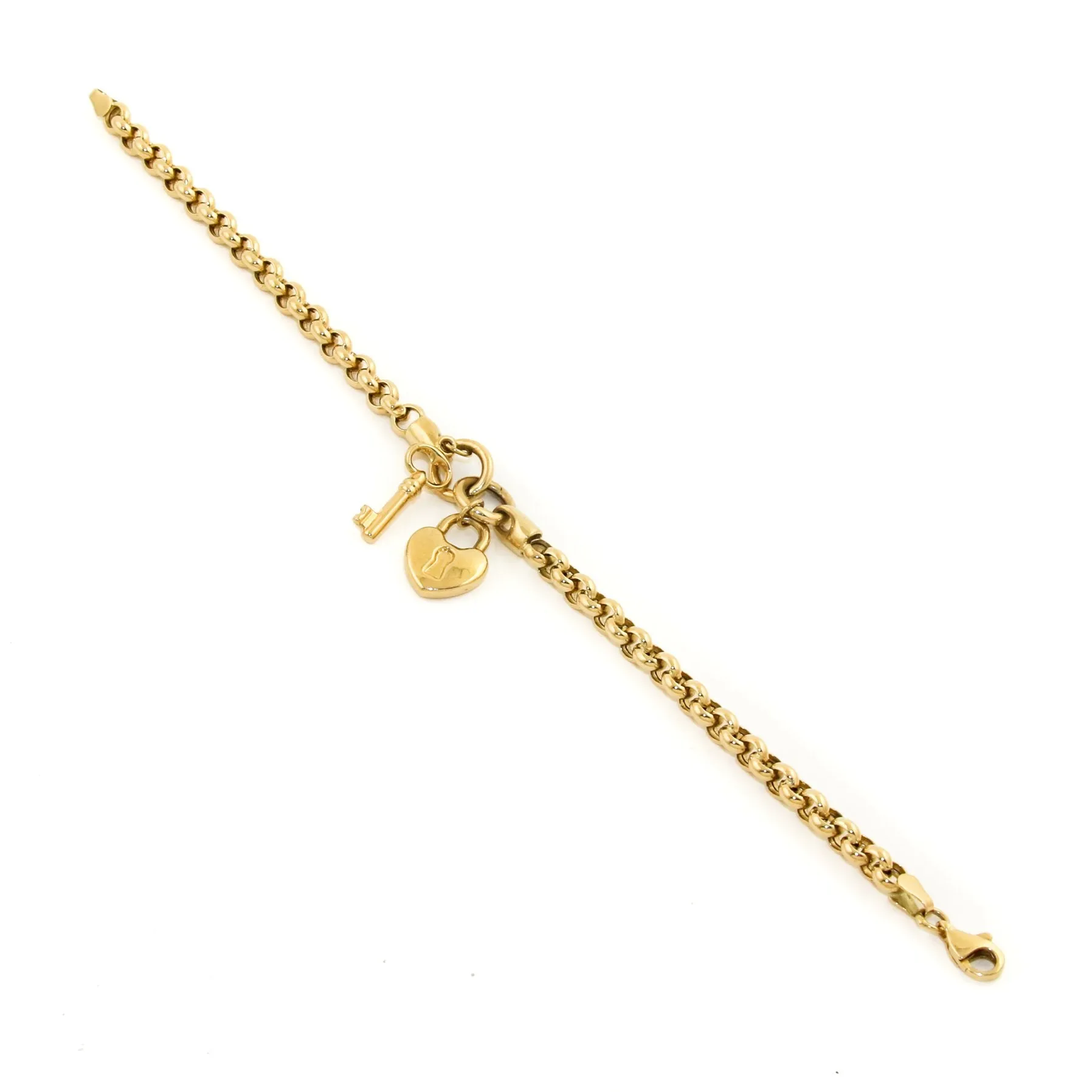 14k Gold x 4mm Rolo Link "Lock & Key" Bracelet