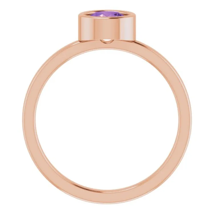 14K Rose 5.5 mm Natural Amethyst Ring