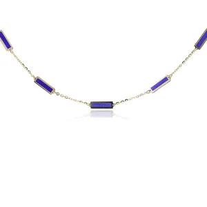 14K YELLOW GOLD LAPIS STATION NECKLACE
