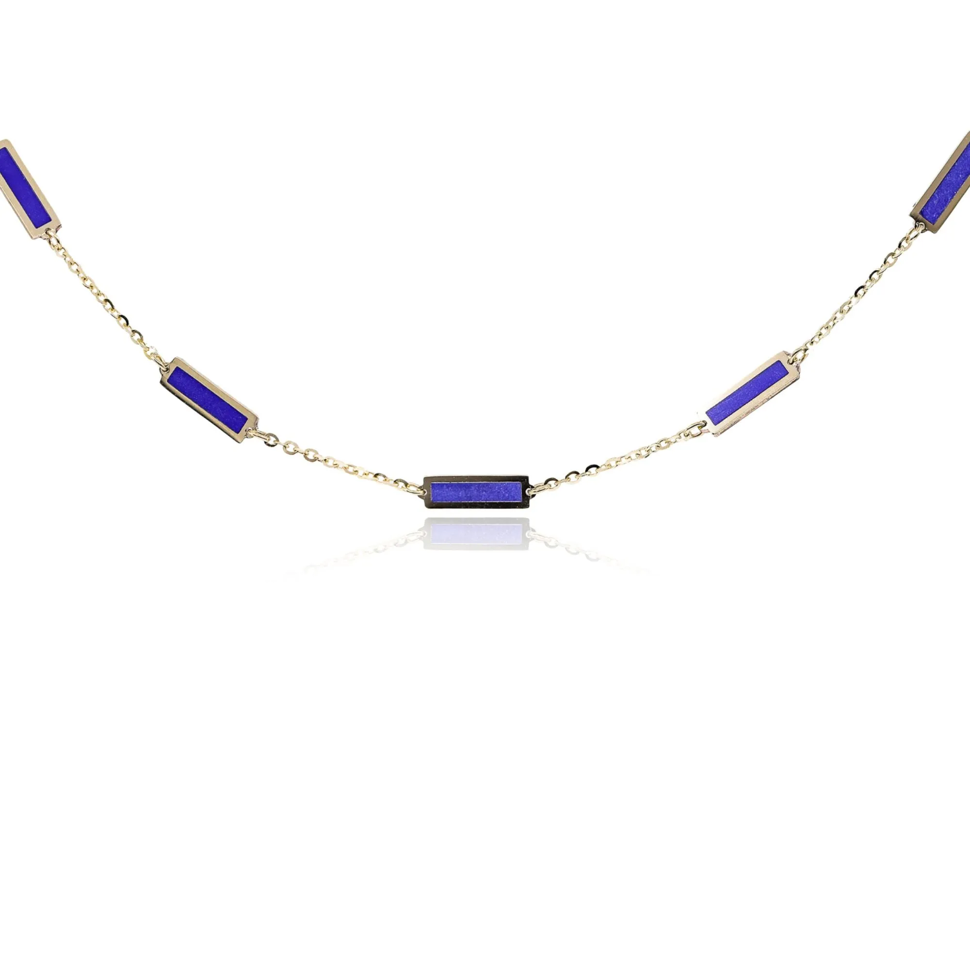 14K YELLOW GOLD LAPIS STATION NECKLACE
