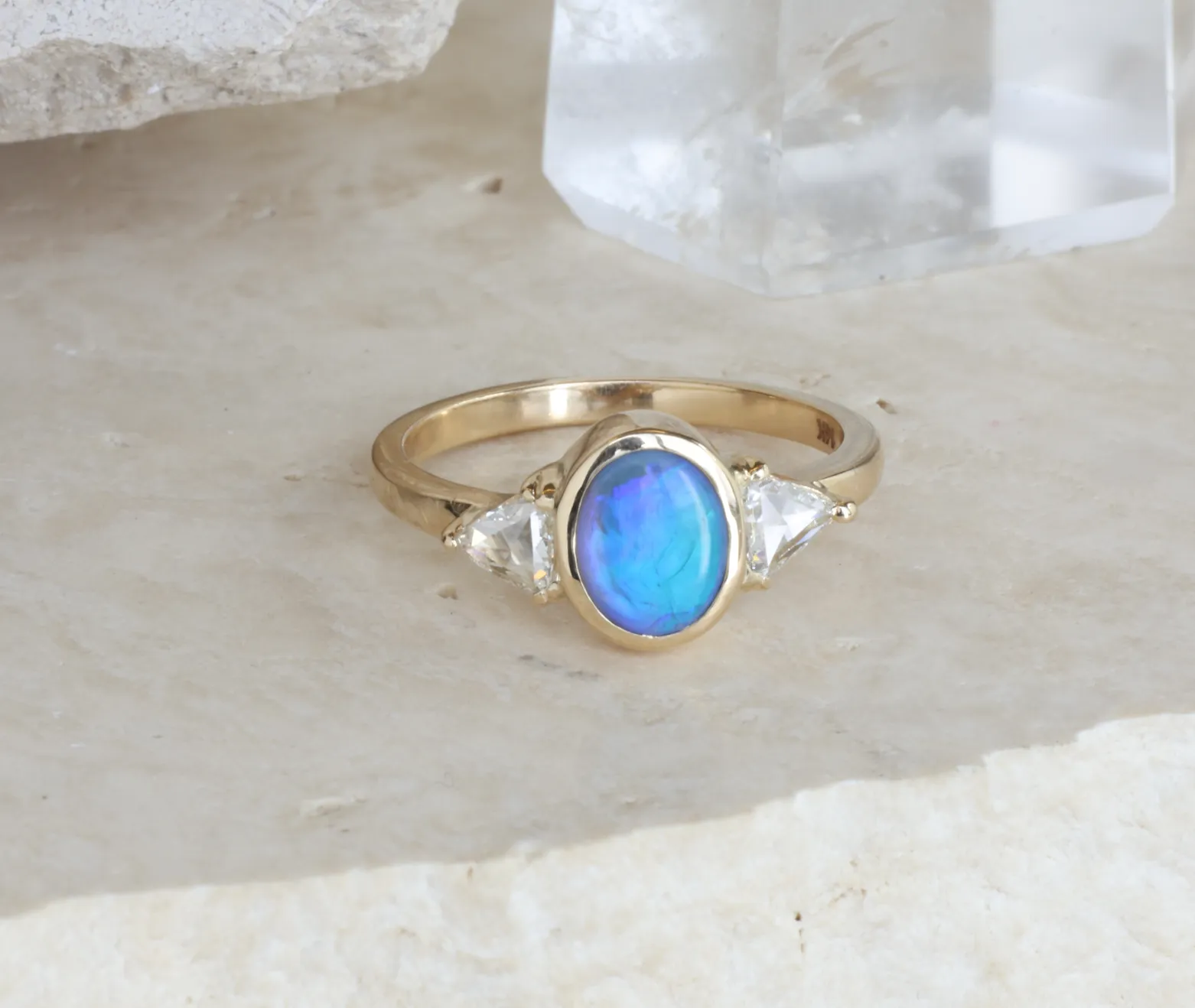 14K Yellow Gold Opal Trillion Ring