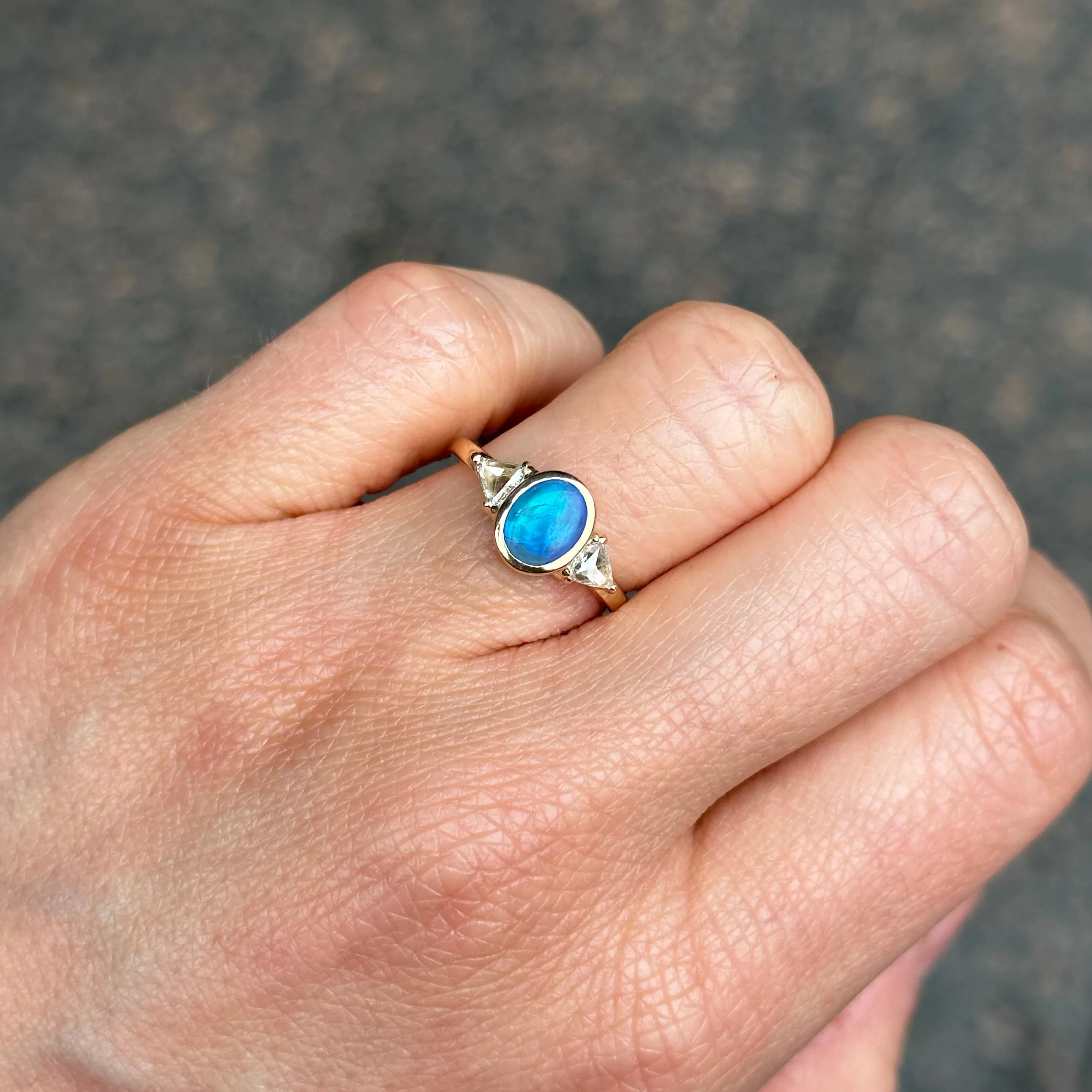 14K Yellow Gold Opal Trillion Ring