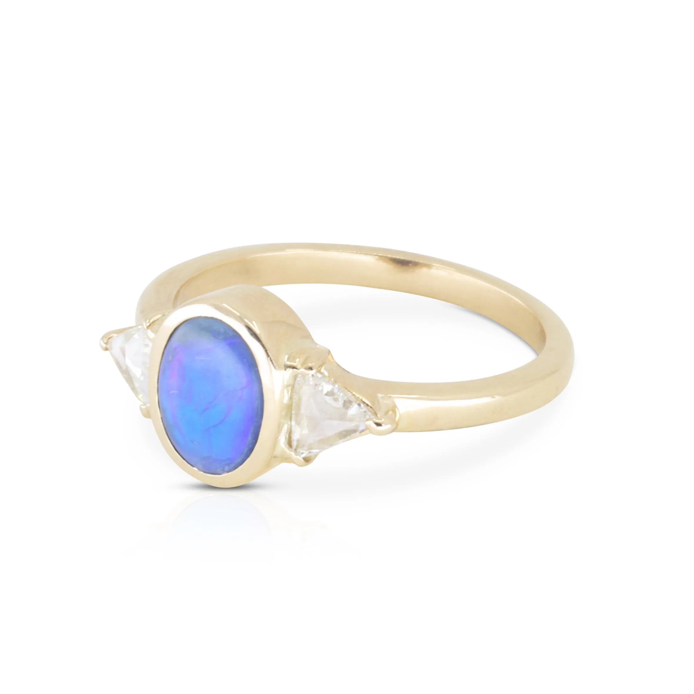 14K Yellow Gold Opal Trillion Ring