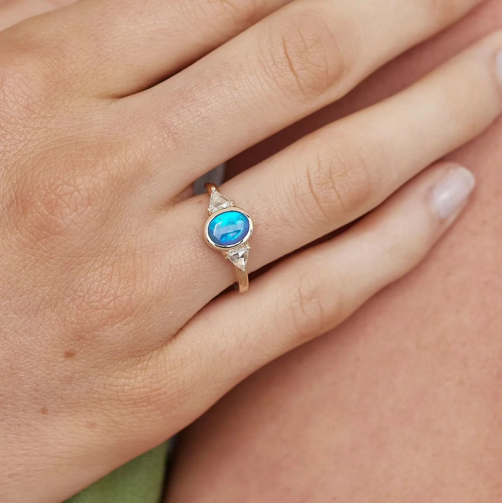 14K Yellow Gold Opal Trillion Ring