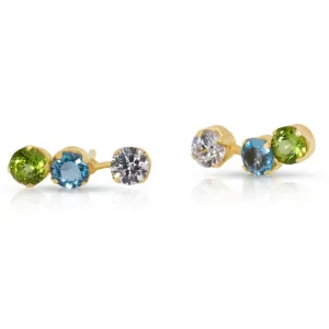 14K Yellow Gold White, Blue Topaz and Peridot Round Gemstones Crawler