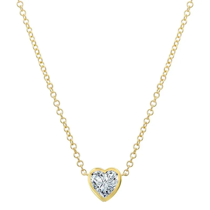 14k Yellow Gold White Topaz Bezel Heart Necklace
