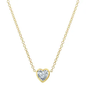 14k Yellow Gold White Topaz Bezel Heart Necklace