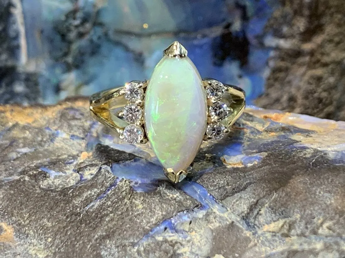 14kt Yellow Gold Marquise Opal and Diamond ring