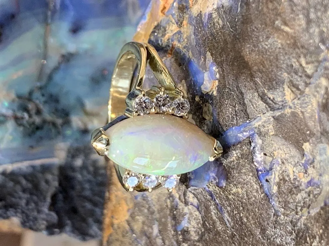 14kt Yellow Gold Marquise Opal and Diamond ring