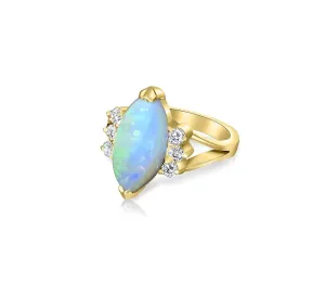 14kt Yellow Gold Marquise Opal and Diamond ring