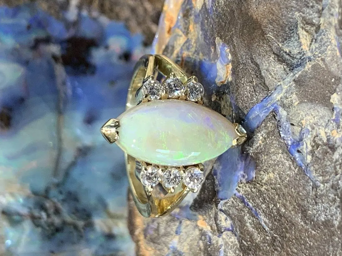 14kt Yellow Gold Marquise Opal and Diamond ring