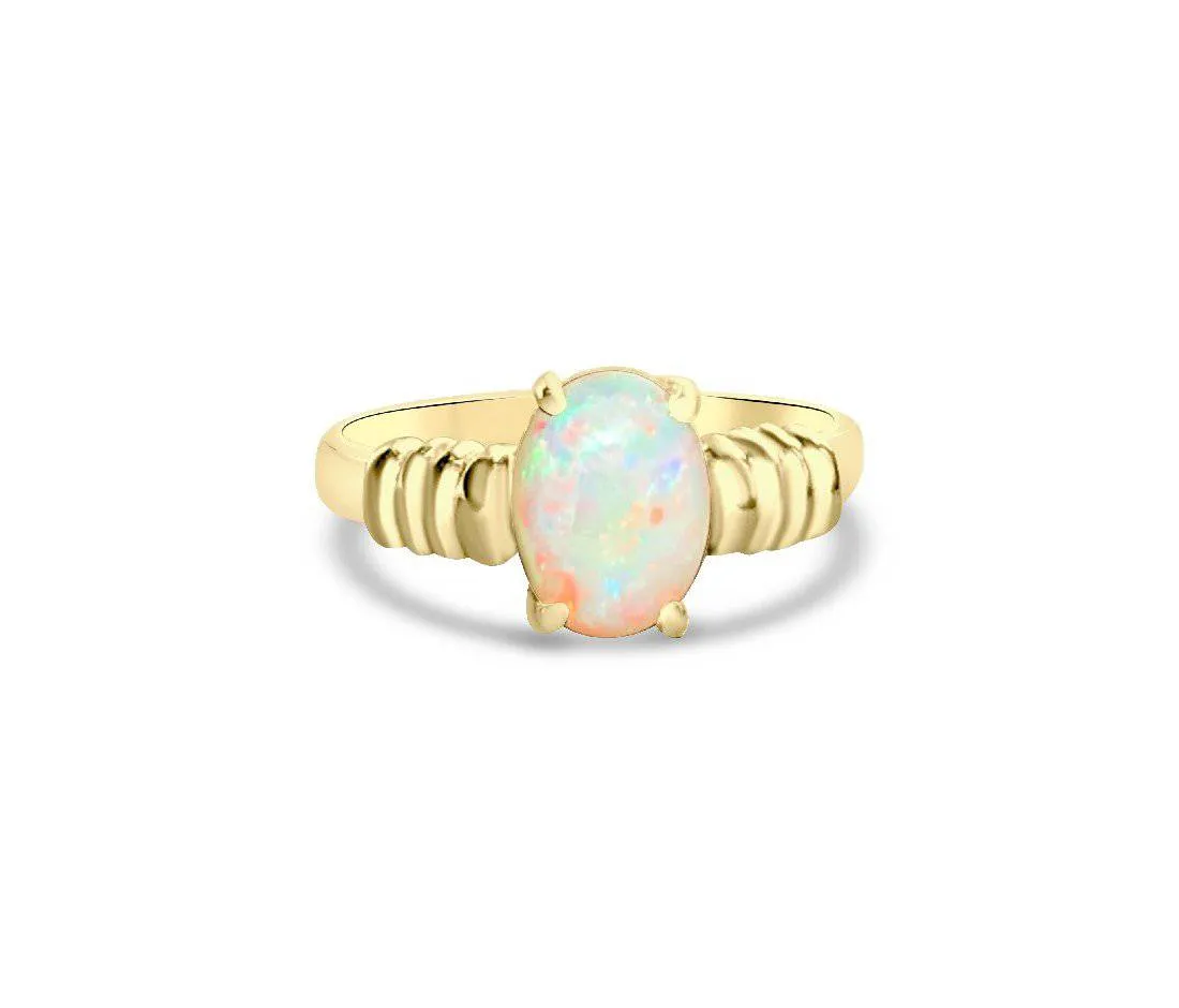 14kt Yellow Gold White Opal solitaire ring