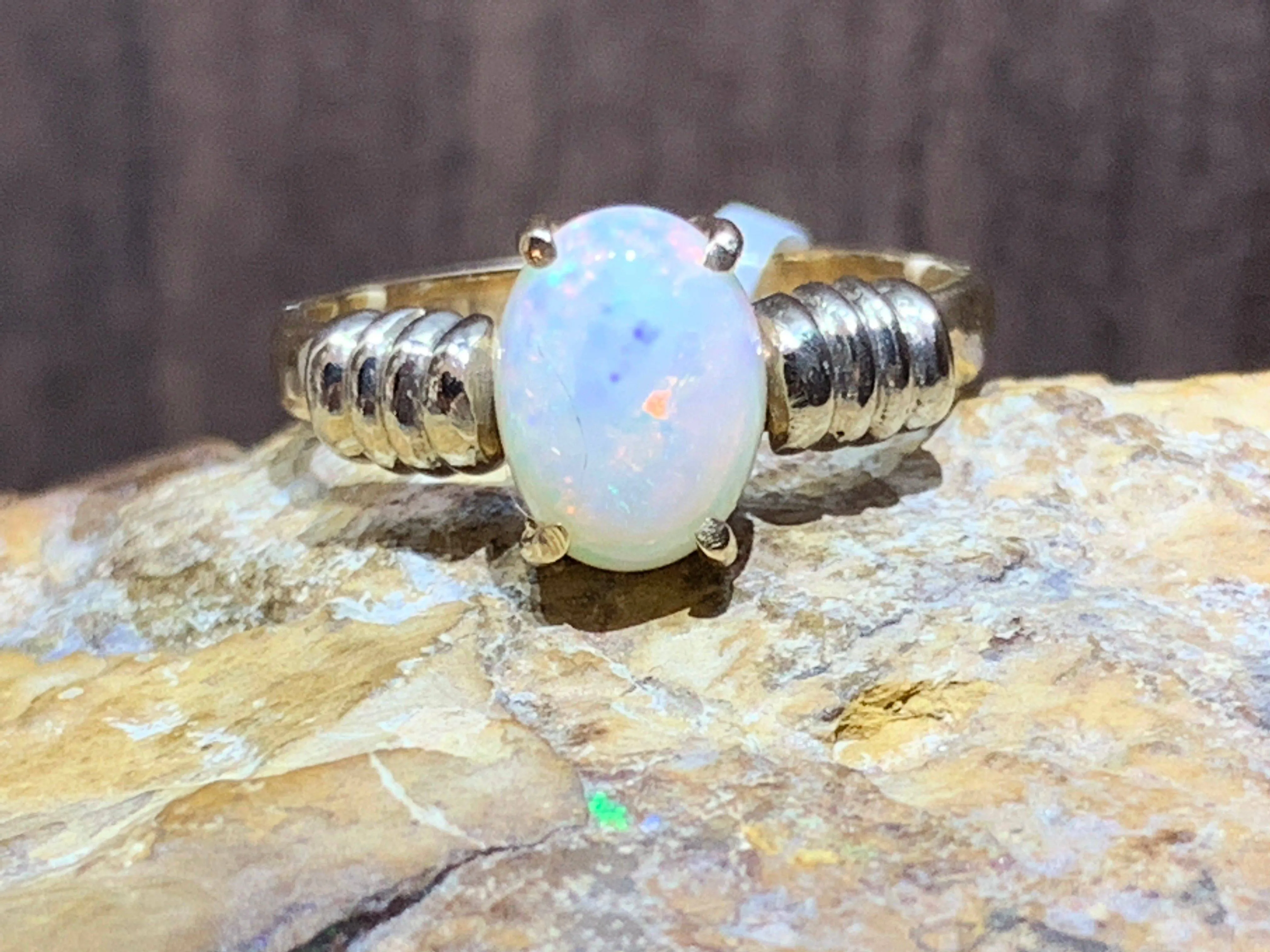 14kt Yellow Gold White Opal solitaire ring