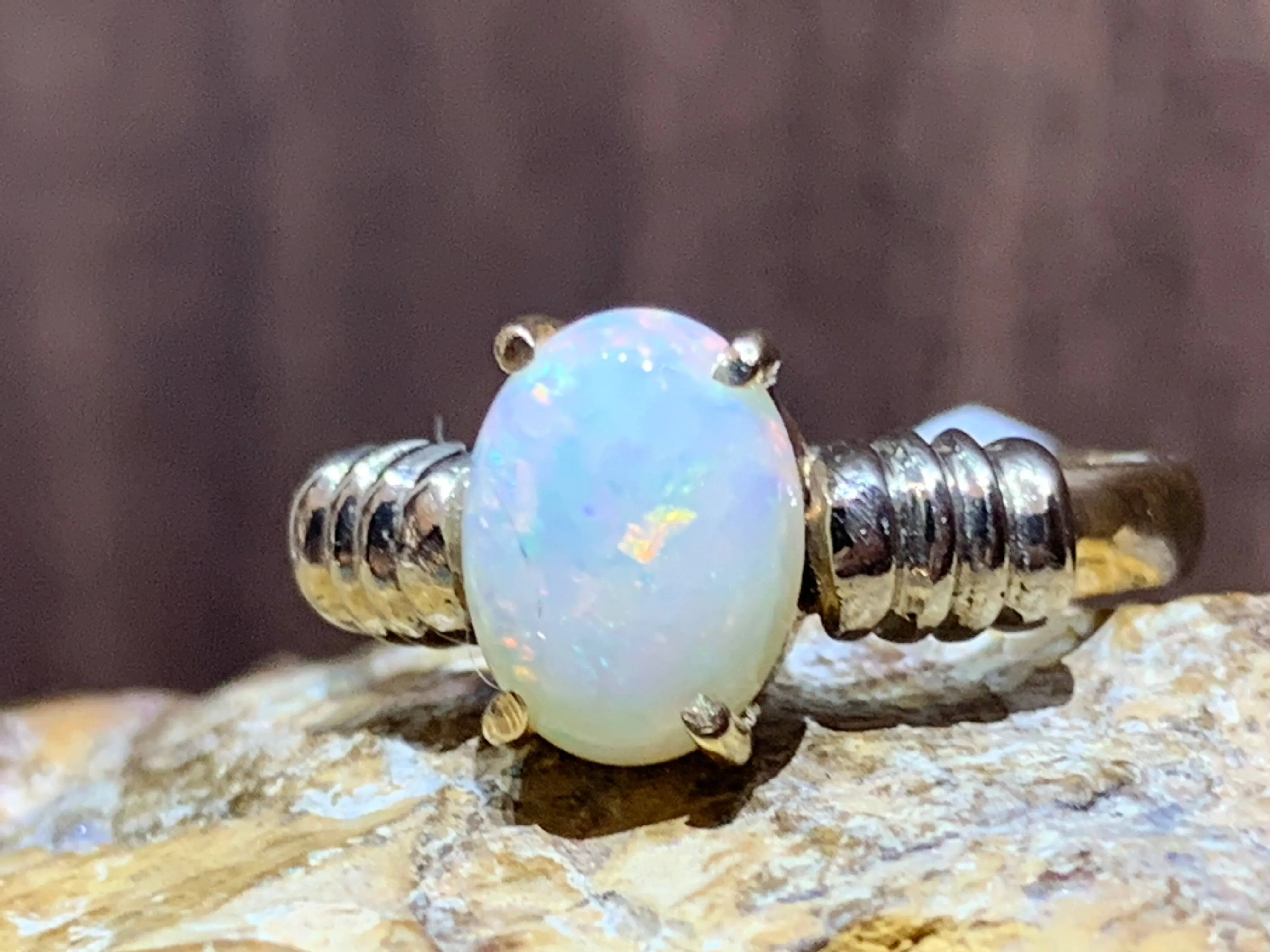 14kt Yellow Gold White Opal solitaire ring