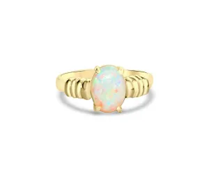 14kt Yellow Gold White Opal solitaire ring