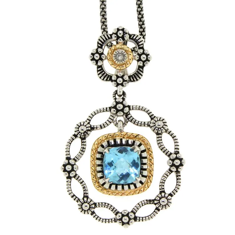 14Kt/Silver Blue Topaz and Diamond Necklace (141P1110477BTDM)