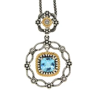 14Kt/Silver Blue Topaz and Diamond Necklace (141P1110477BTDM)