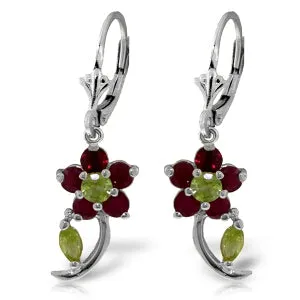 1.72 Carat 14K Solid White Gold Rise To Fame Ruby Peridot Earrings