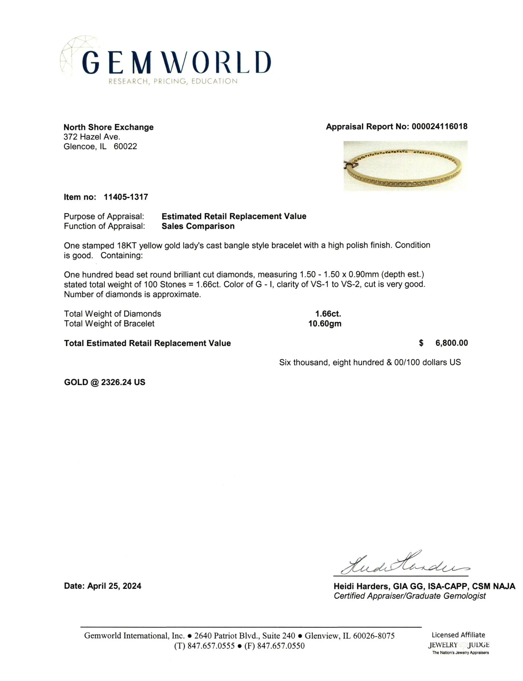 18K Gold Bangle Bracelet with 100 Full Cut Diamonds