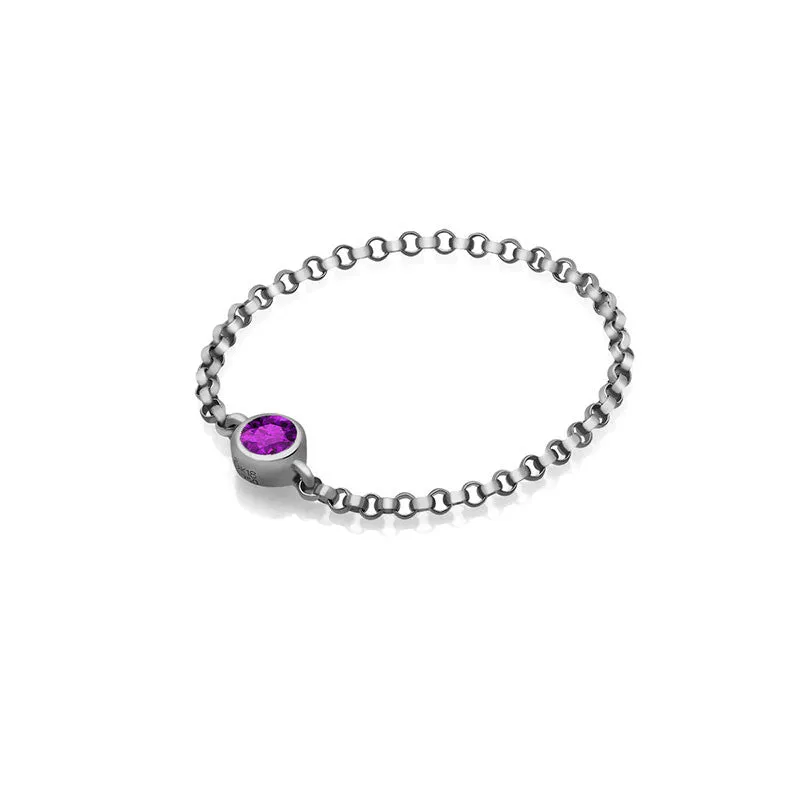 18k Gold February Birthstone Amethyst Chain Ring