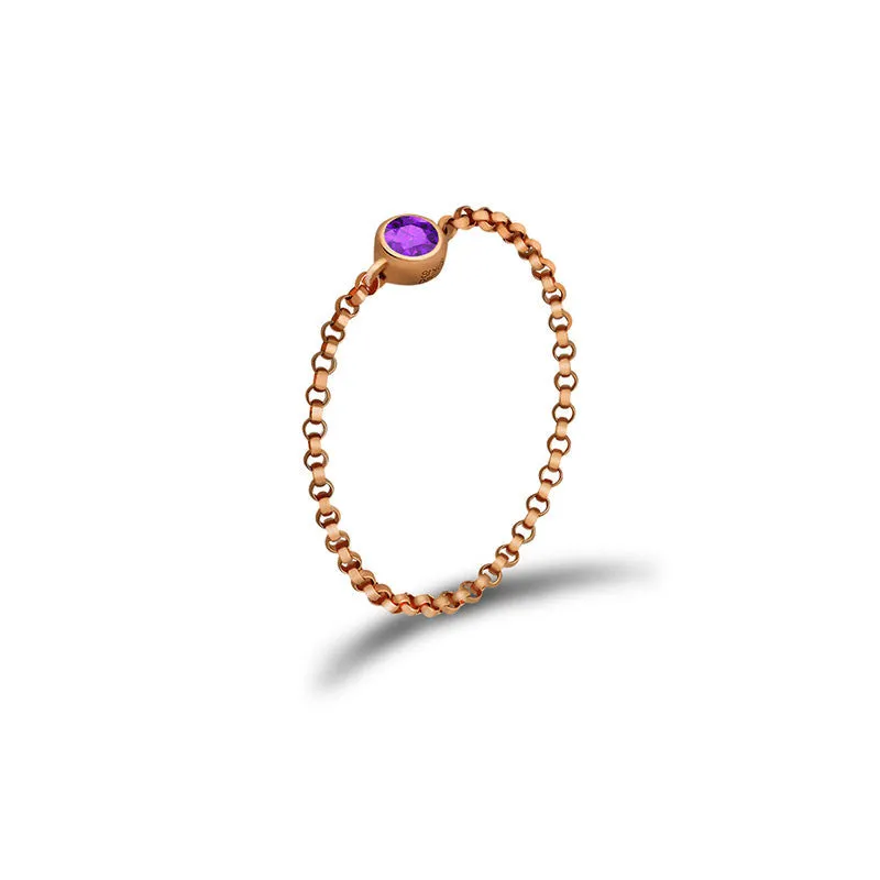 18k Gold February Birthstone Amethyst Chain Ring