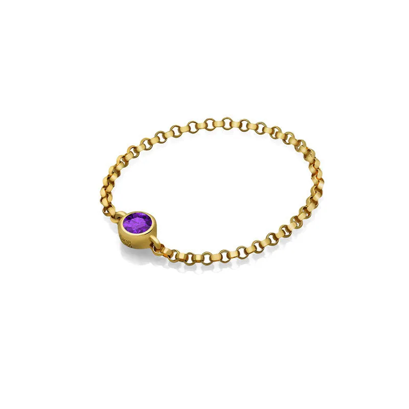 18k Gold February Birthstone Amethyst Chain Ring