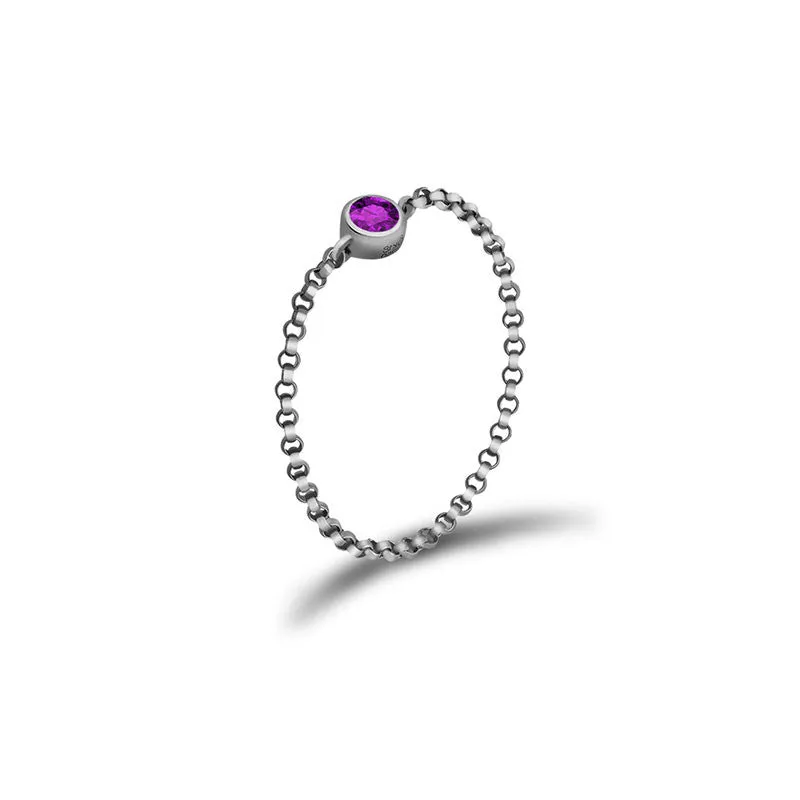 18k Gold February Birthstone Amethyst Chain Ring