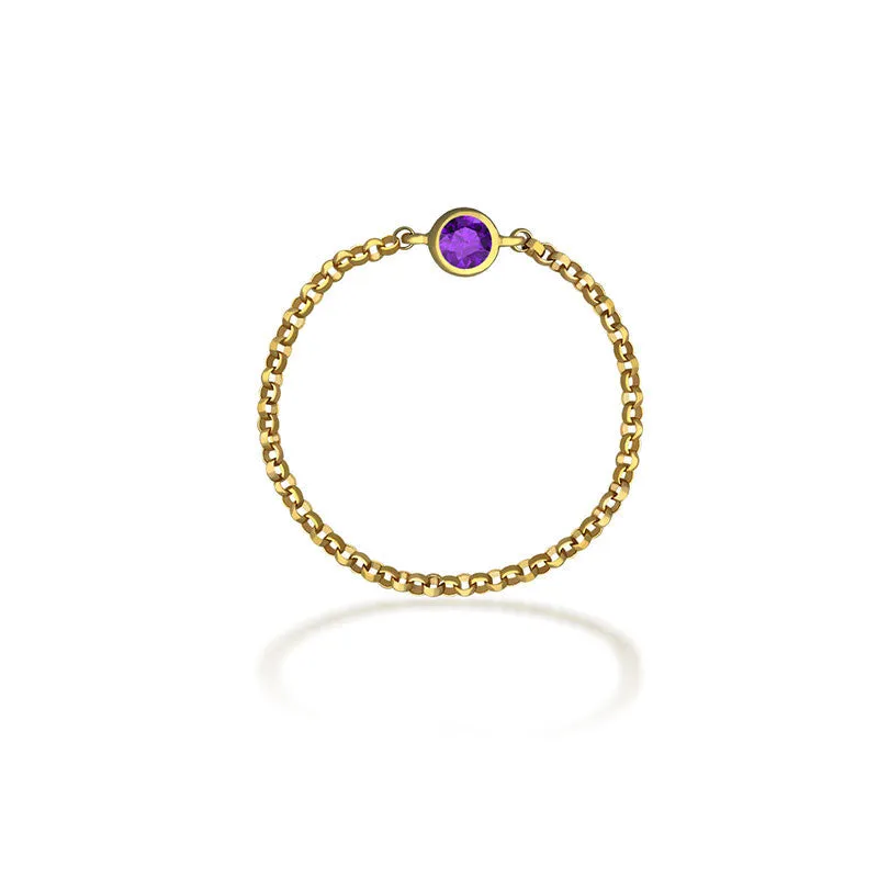 18k Gold February Birthstone Amethyst Chain Ring