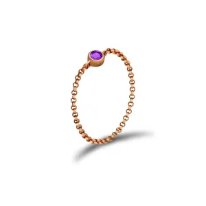 18k Gold February Birthstone Amethyst Chain Ring