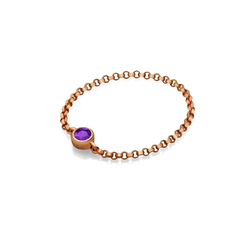 18k Gold February Birthstone Amethyst Chain Ring