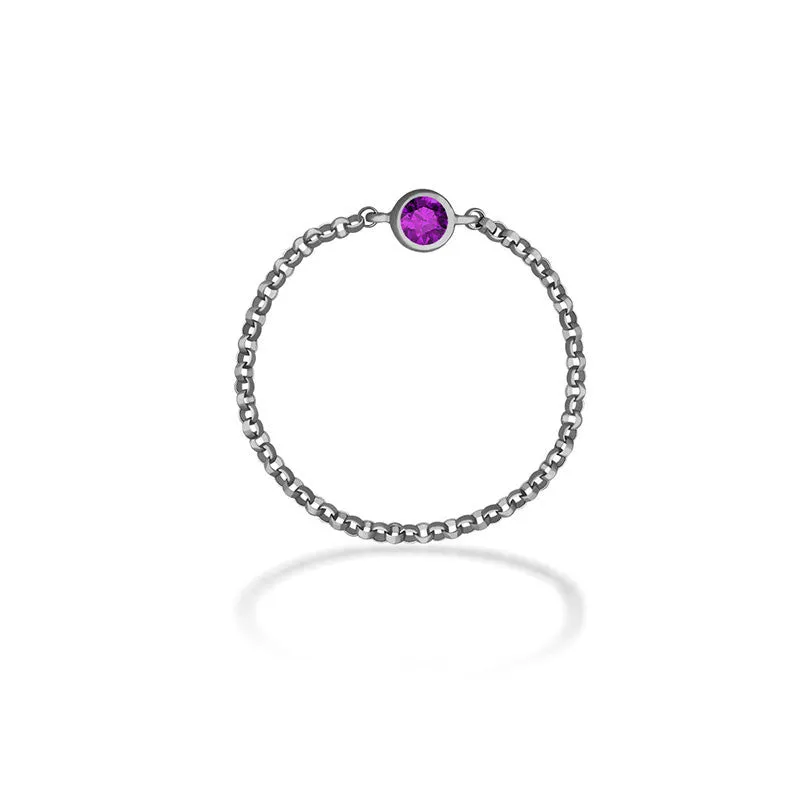 18k Gold February Birthstone Amethyst Chain Ring