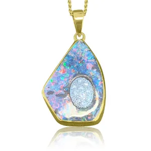 18kt Yellow Gold Boulder Opal and Diamond pendant