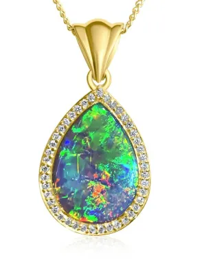 18kt Yellow Gold cluster pendant with Light Opal and Diamonds