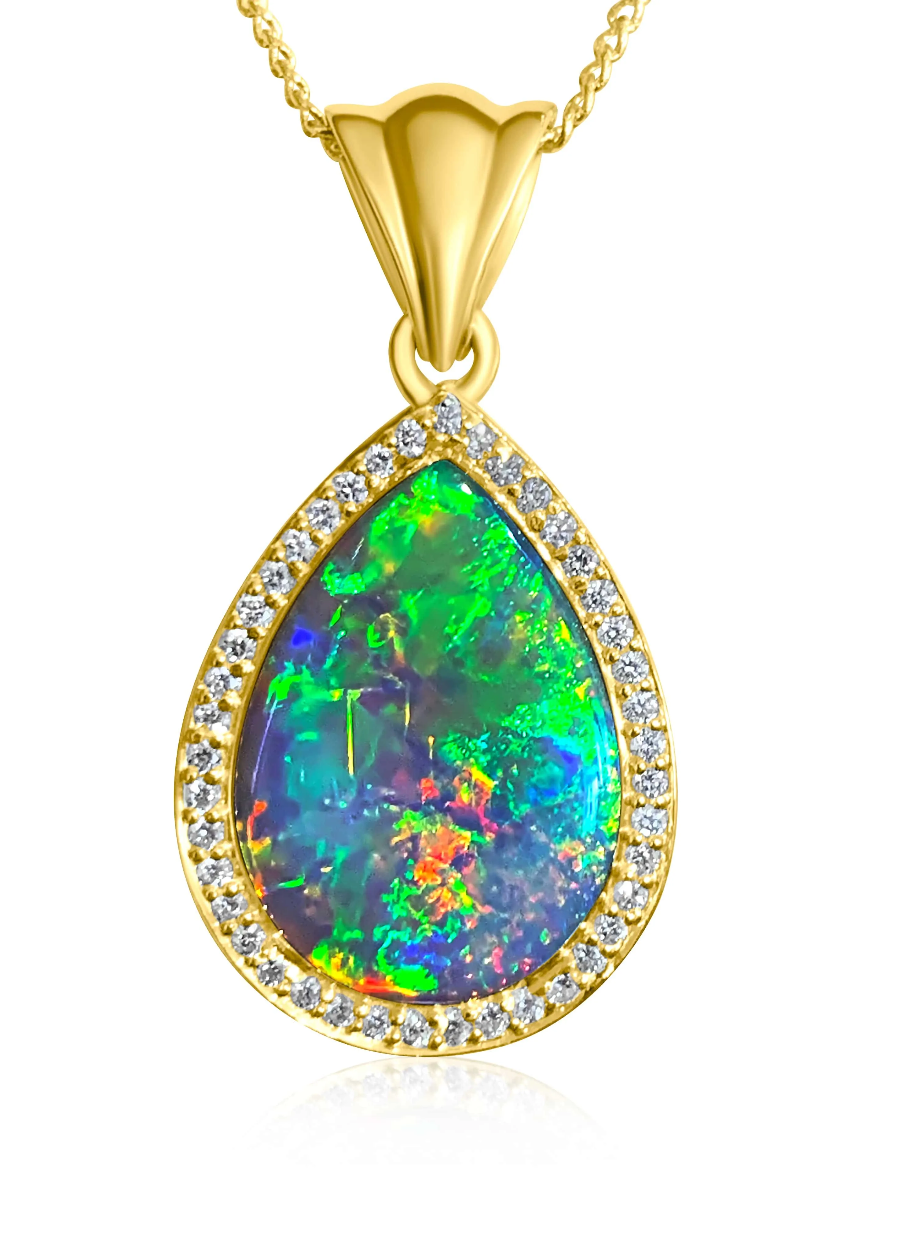 18kt Yellow Gold cluster pendant with Light Opal and Diamonds