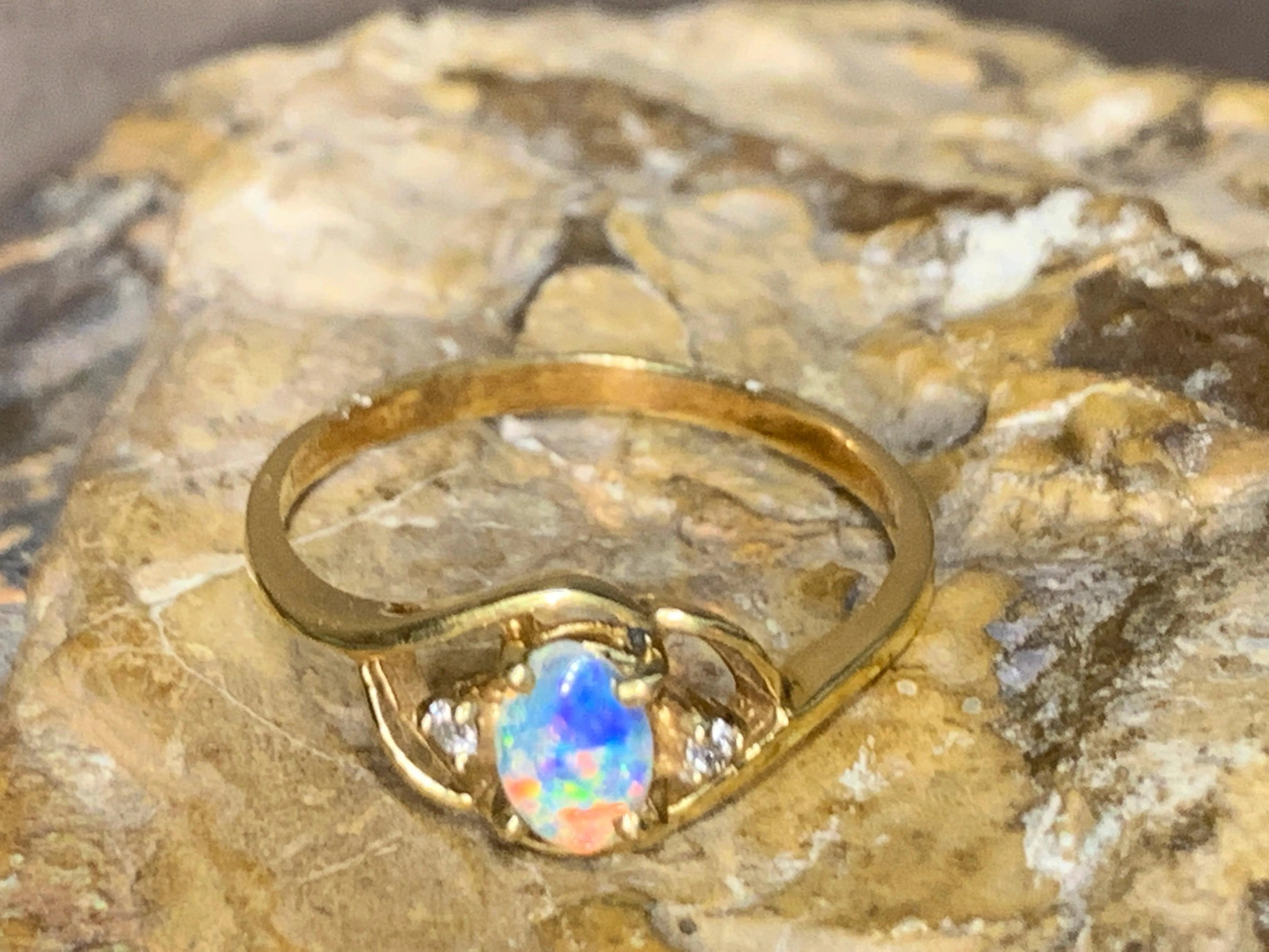 18kt Yellow Gold Crystal Opal and Diamond ring